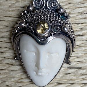 Sterling silver Carved moon goddess necklace